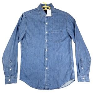 J.Crew Mercantile Mens Denim Button Down Shirt Medium Wash Blue L0530 Size S NEW